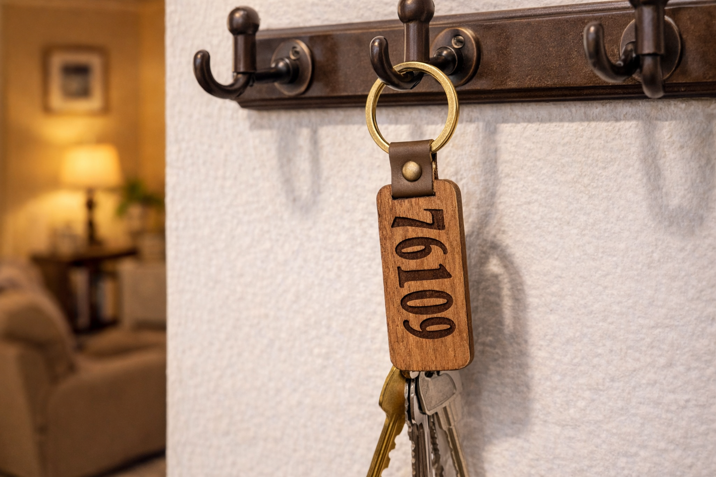 Engraved Solid Walnut Key Chain
