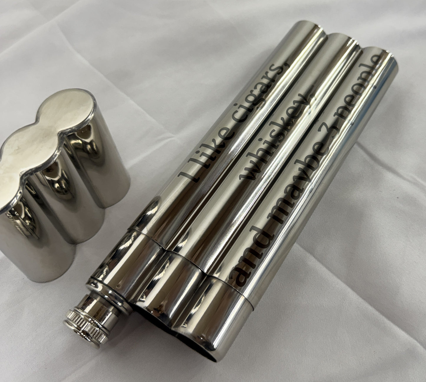 Cigar Tube & Flask – 2-Cigar Stainless Steel Holder with 1.5 oz Flask
