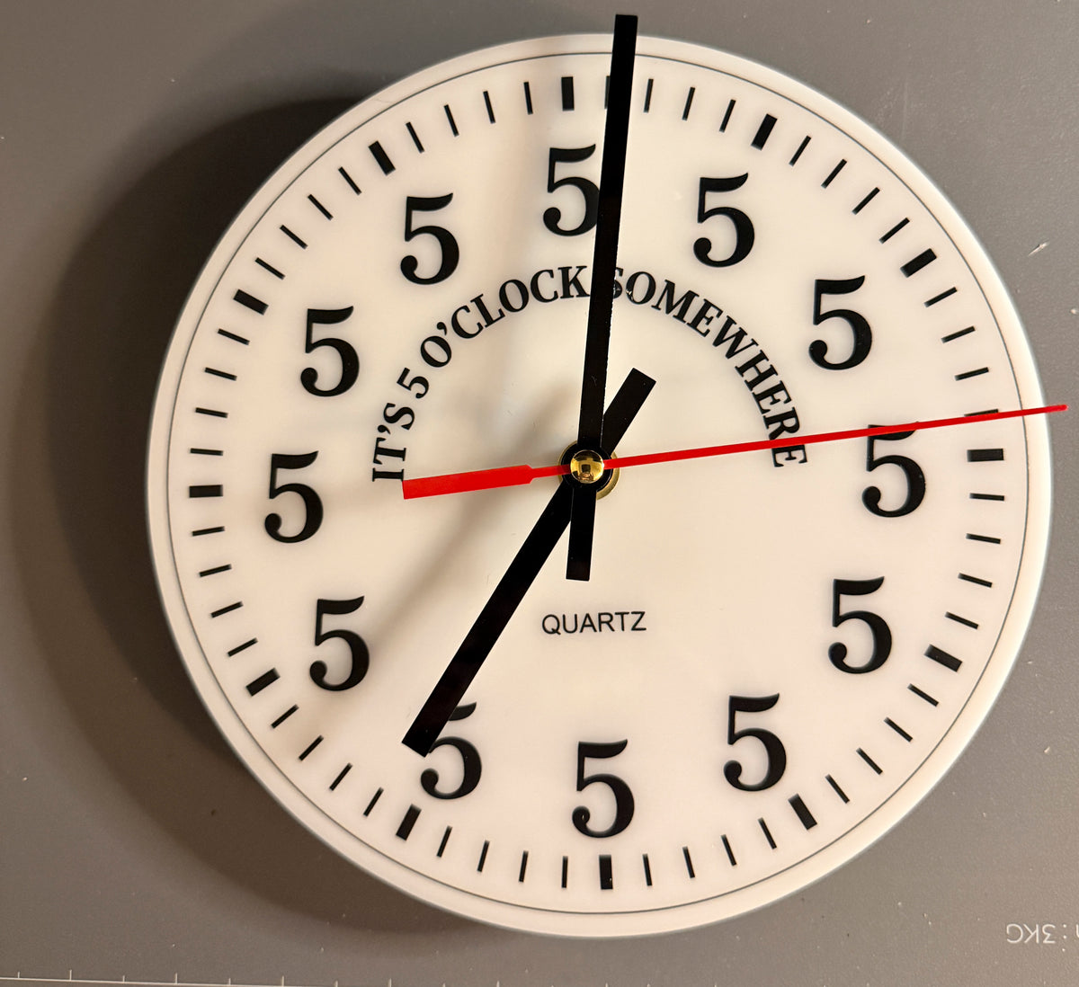 "It's 5 O'Clock Somewhere" Acrylic Wall Clock – 200mm (8 in) White Acrylic, Battery Operated