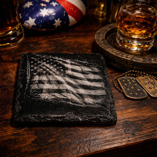 "Old Glory" Multi-Layer Acrylic Coated Slate Coaster Set (4 pcs)