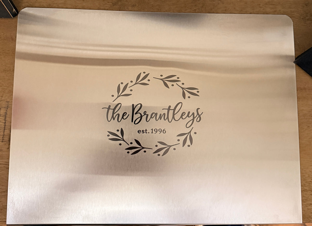 Close-up of personalized laser-annealed engraving on the cutting board