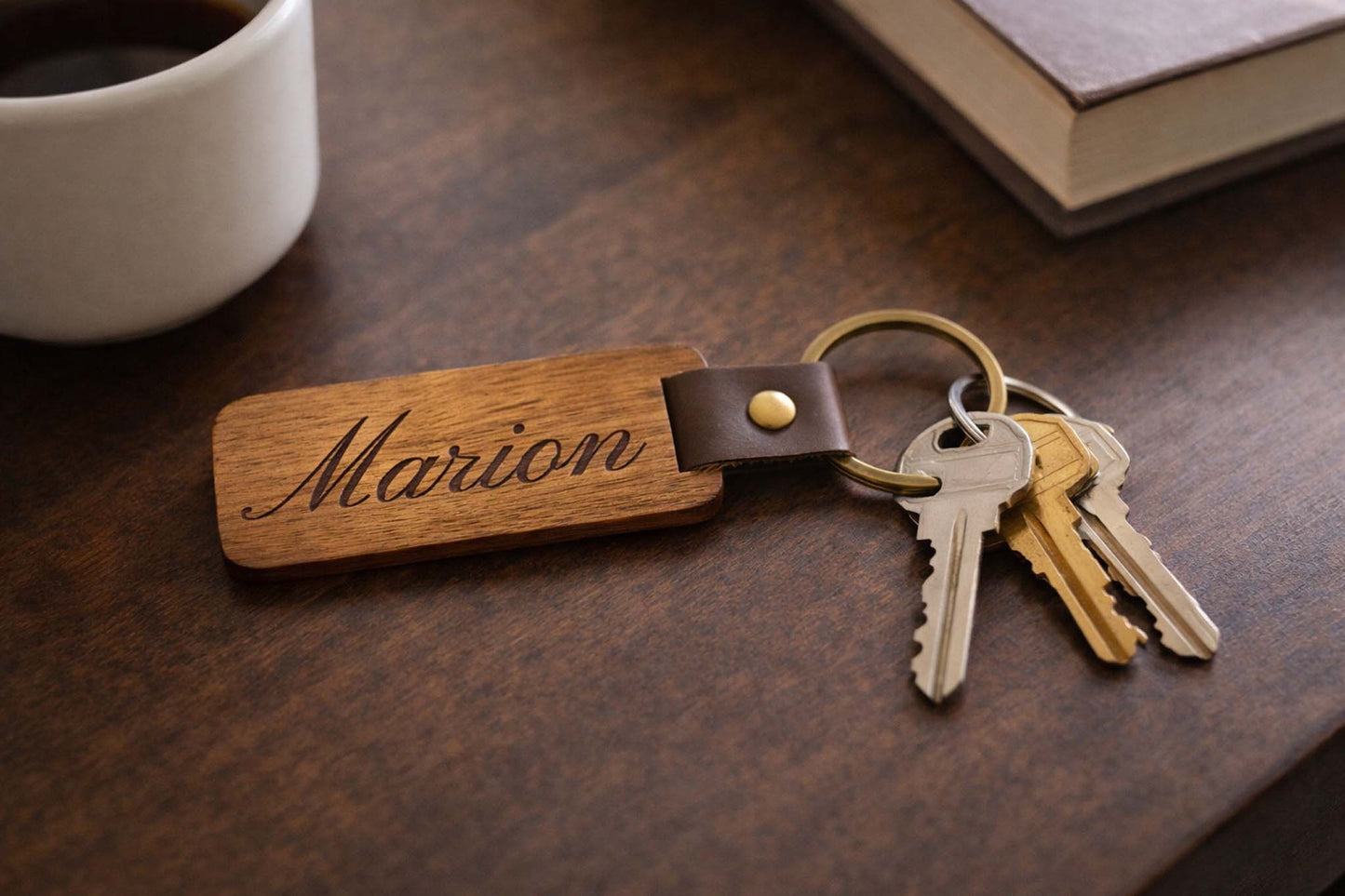 Engraved Solid Walnut Key Chain