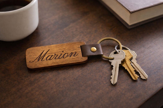 Engraved Solid Walnut Key Chain