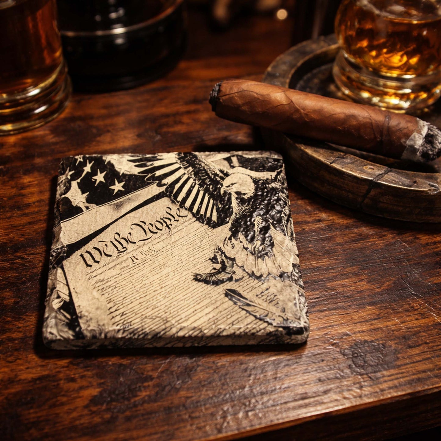 "We the People" Acrylic Painted Slate Coaster Set (4 pcs)